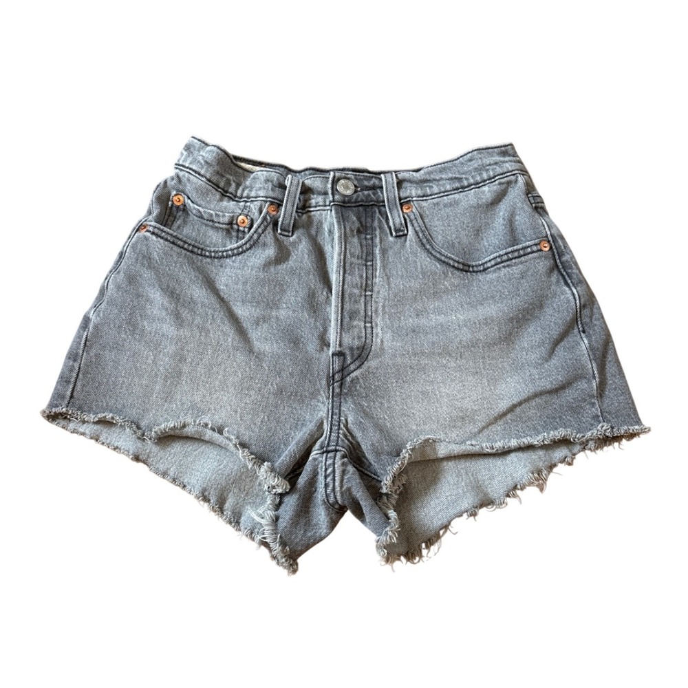 Levi's 501 Original Shorts Women Grey High Rise Raw Hem SIZE 26